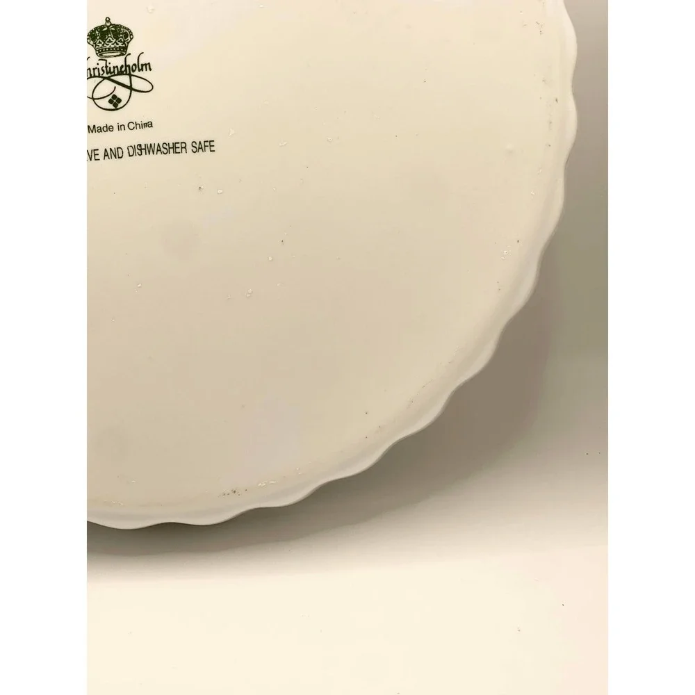 Christineholm Porcelain Quiche Tart Dish Pink Rose Floral Fluted White‎ Round